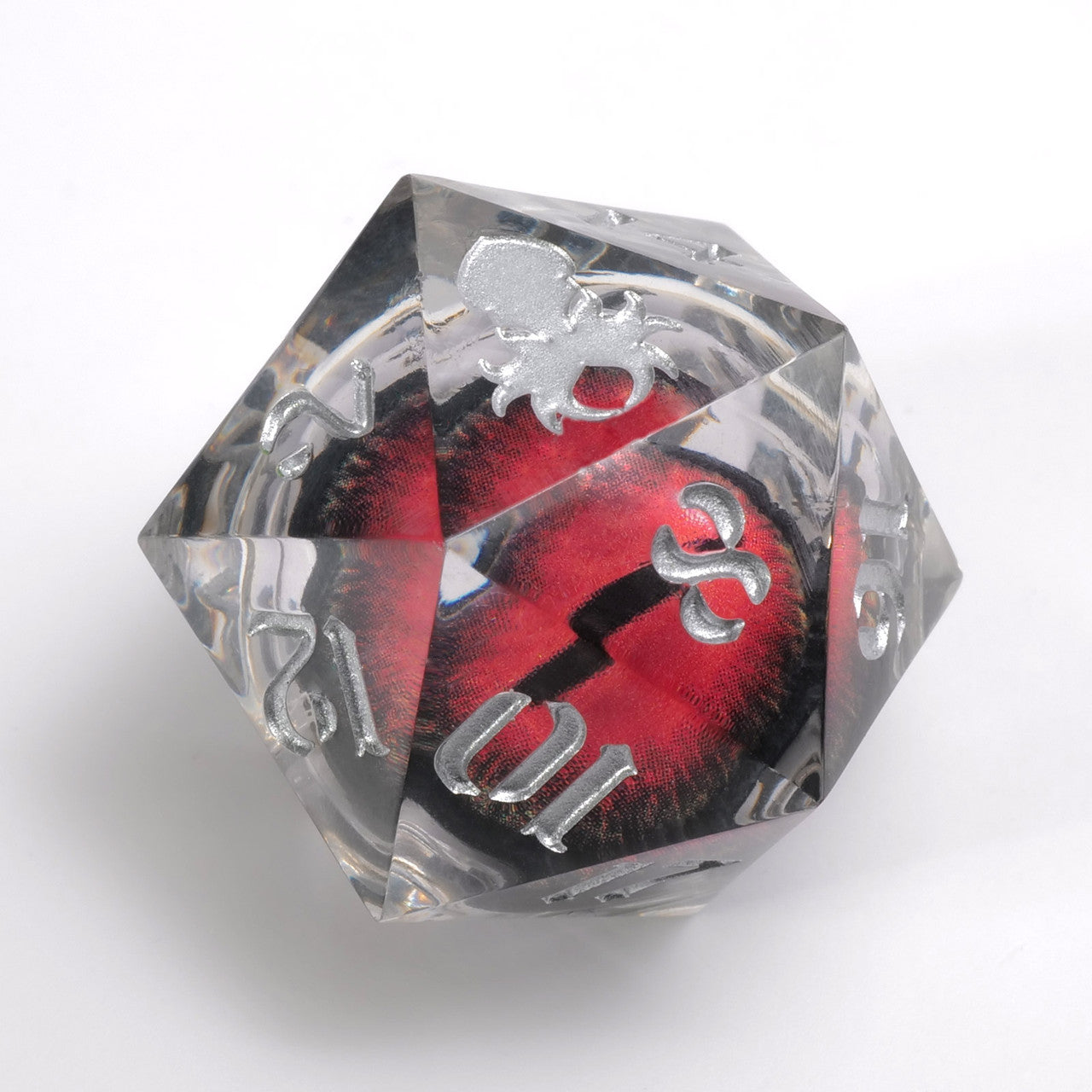 Dragon Eye: Red Iris Single D20 w/ Silver Ink